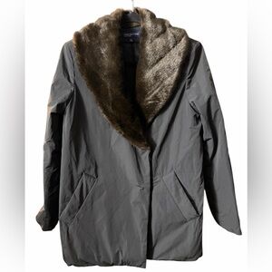 Jones New York Black Winter Jacket with Faux Fur Collar